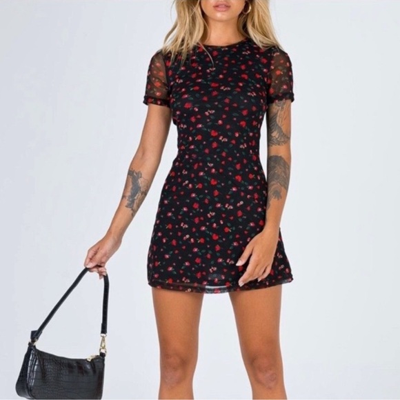 Princess Polly Floral Black Mesh Dress - Picture 2 of 8